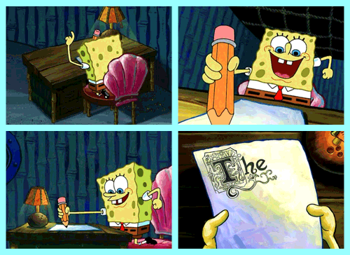 spongebob writing an essay